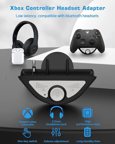 محول سماعة رأس بلوتوث لجهاز تحكم Xbox One وXbox Series X|S، محول سماعة رأس استريو، ضبط توازن الصوت (صوت اللعبة والدردشة الصوتية)، مستوى الصوت، الميكروفون مباشرة in Kuwait