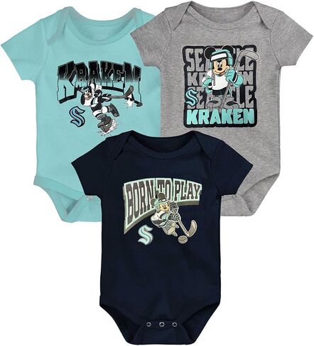 OuterStuff Seattle Kraken 3-Pack Newborn Infant Size 0-24 Month Gametime Frenzy Logo Baby Bodysuit Onesie in Saudi Arabia