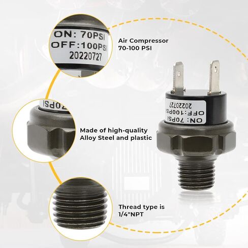AUTOVIC 70-100 PSI مفتاح ضغط الهواء الموضوع 1/4 "NPT 12V/24V ضاغط الهواء مفتاح ضغط خزان نوع التركيب لبوق الهواء القطار 1/4 بوصة-2 حزمة in Kuwait