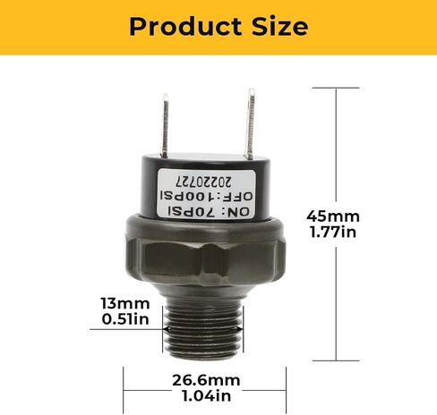 AUTOVIC 70-100 PSI مفتاح ضغط الهواء الموضوع 1/4 "NPT 12V/24V ضاغط الهواء مفتاح ضغط خزان نوع التركيب لبوق الهواء القطار 1/4 بوصة-2 حزمة in Kuwait