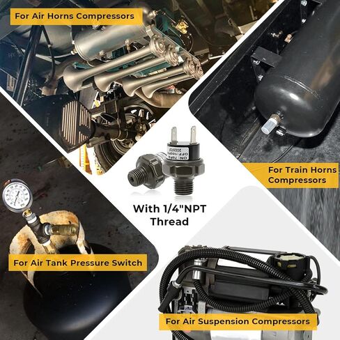 AUTOVIC 70-100 PSI مفتاح ضغط الهواء الموضوع 1/4 "NPT 12V/24V ضاغط الهواء مفتاح ضغط خزان نوع التركيب لبوق الهواء القطار 1/4 بوصة-2 حزمة in Kuwait