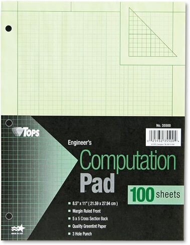 TOPS 35500 Engineering Comp Pads, 3HP,Rld,100 Sh,8-1/2-Inch x11-Inch ,GN in Saudi Arabia