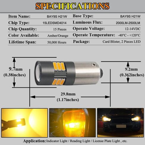 BA9S T4W LED Bulbs White 6000K 12V-24V 15LED SMD4014 Canbus Error Free with Projector For Car Sidelights Backup Interior Light, 2 Pack in Kuwait
