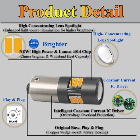 BA9S T4W LED Bulbs White 6000K 12V-24V 15LED SMD4014 Canbus Error Free with Projector For Car Sidelights Backup Interior Light, 2 Pack in Kuwait