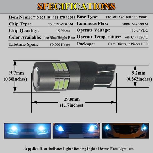 BA9S T4W LED Bulbs White 6000K 12V-24V 15LED SMD4014 Canbus Error Free with Projector For Car Sidelights Backup Interior Light, 2 Pack in Kuwait