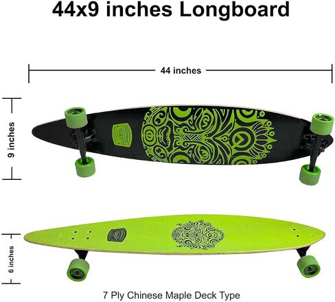 Quest Longboard Skateboard Green Royal for Beginners & Pro | Long Skateboard for Boys, Girls, and Adults | 44 Inch Deck, 7 Ply Russian Maple | Assembled Complete Board Skateboard in Saudi Arabia