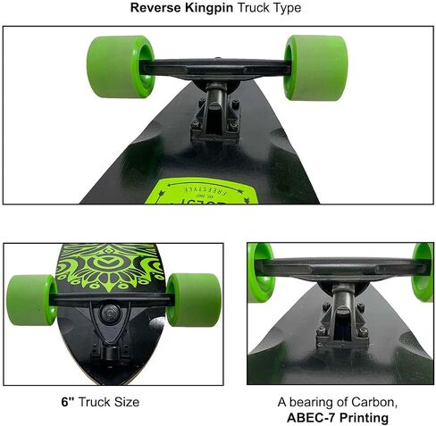 Quest Longboard Skateboard Green Royal for Beginners & Pro | Long Skateboard for Boys, Girls, and Adults | 44 Inch Deck, 7 Ply Russian Maple | Assembled Complete Board Skateboard in Saudi Arabia