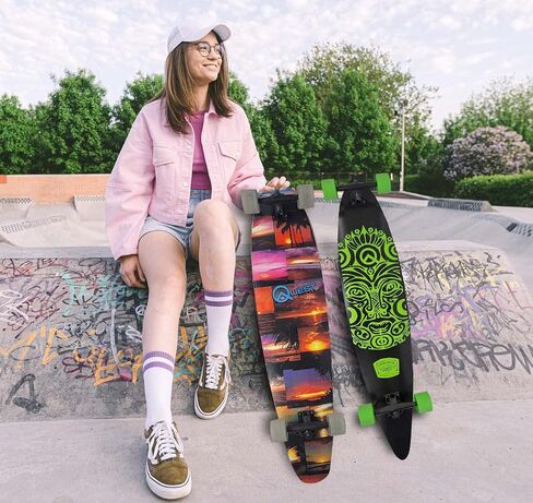 Quest Longboard Skateboard Green Royal for Beginners & Pro | Long Skateboard for Boys, Girls, and Adults | 44 Inch Deck, 7 Ply Russian Maple | Assembled Complete Board Skateboard in Saudi Arabia