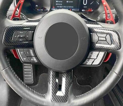 غطاء عجلة القيادة لملحقات Ford Mustang 2015 2016 2017 2018 2019 2020 2021، ملحقات السيارة الداخلية، ألياف الكربون (ألياف الكربون السوداء) in Saudi Arabia