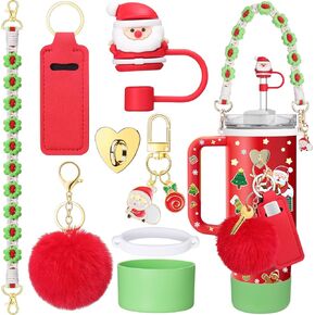 Mity rain 8PCS Cup Accessories for Stanley Cup 30oz 40oz Tumbler with Handle, Including Water Bottle Handle Strap, Chapstick Holder, Boot, Keychain Charms, Straw Topper Cover Cap for Stanley (Red)