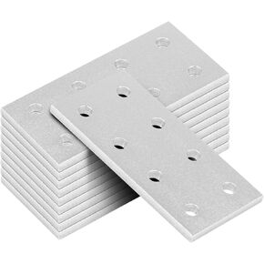 10 Pcs Flat Joining Plates for 2020 T-Slot Aluminum Profile, 8 Hole Rectangular Straight Plate, Silver