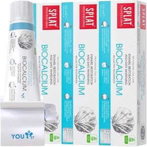 Splat Professional Biocalcium Toothpaste with Bioactive Calcium, Enamel Restoration & Sensitivity Reduction [Pack of 3, 100ml Each] + You1st Toothpaste Squeezer