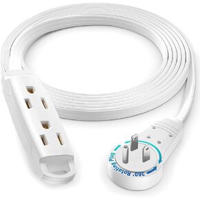 Maximm 360 Degree Rotating Flat Extension Cord 6 Ft Multi 3 Outlet Power Cord Grounded 16 AWG UL Certified, White