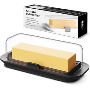 Butter Dish with Lid for Countertop and Refrigerator Door Shelf, Airtight Butter Keeper Container, Locking Butter Holder for East/West Coast Butter, BPA-free, Microwave/Dishwasher Safe