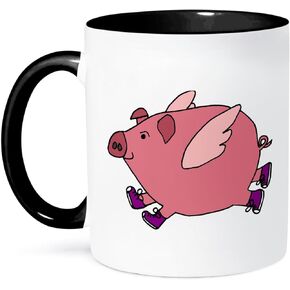 3dRose Funny Flying Pig Sneakers Mug, 11 oz, Black/Purple