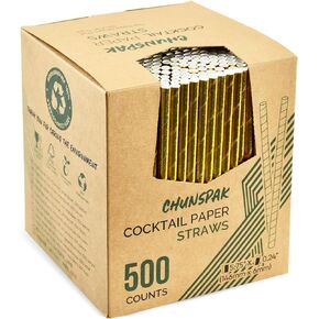 5.75 Inch Disposable Short Gold Paper Straws & Stirrers, Sipping Stir Sticks (500 Counts) - for Cocktail, Short Drinks, Wedding, Party, Bars, Restaurants