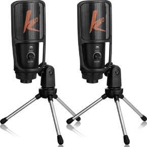 2 Sets Gaming USB Microphone with Tripod Stand PC Gaming Mic Metal Condenser Recording Mic with Quick Mute Filter, Shock Mount, Control for Laptop Studio Recording Voice