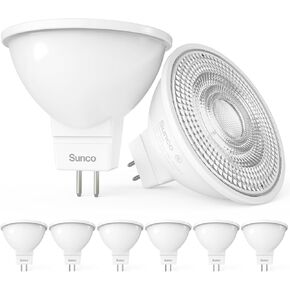 Sunco 6 Pack MR16 LED Light Bulb, 2 Pin GU5.3 Base, 5W=50W, 3000K Warm White, Dimmable, 500 LM, 25000 Lifetime Hours UL