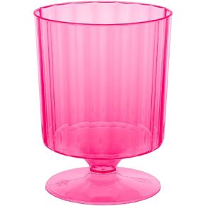 Party Essentials Hard Plastic One Piece 8-Ounce Wine Glasses, Neon Pink, 20 Count (Pack of 1)