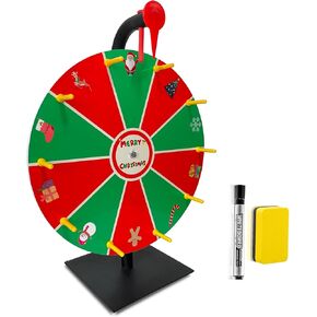 Christmas Spinning Prize Wheel, 12 inch Prize Wheel-Spinning with Stand, 10 Slots Color Tabletop Roulette Spinner for Carnival Party, Heavy Duty Base, Easy Assembly, Include Marker & Eraser,