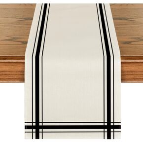 Artoid Mode Black Simple French Stripe Table Runner, Seasonal Spring Summer Kitchen Dining Table Decoration for Home Party Decor 13x72 Inch