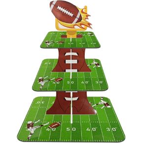 Football Cupcake Stand, 3 Tier Dessert Tower Football Super Bowl Game Theme Party Decorations Reusable Birthday Baby Shower Party Supplies Dessert Stand