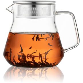CNGLASS One-Touch Glass Tea Maker,20oz(600ml) Glass Teapot and Kettle with Stainless Steel Filter Lid,Borosilicate Glass Tea Pot for Loose Leaf Tea