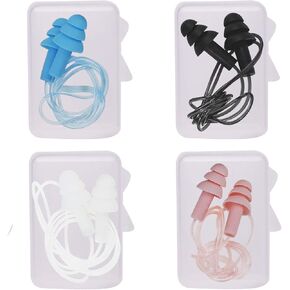 Noise Cancelling Ear Plugs with Cords 4 Pairs, Noise Reduction Soft Silicone Earplugs Waterproof Reusable Earplugs for Sleeping, Snoring, Swimming, Study, High Fidelity Earplugs Multi-Colored