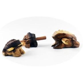 Guiros Percussion Instruments Wooden Frog 3 Piece Set of 5 Inch, 4 Inch, 3Inch, Wooden Frog Musical Instrument (Vintage Style)