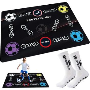 Soccer Training Mat, Football Footwork Training Equipment Mat for 4-16 Ages to Improve Speed and Coordination, Video and Dynamic Manuals Included, Non-Slip Silent Soccer Mat