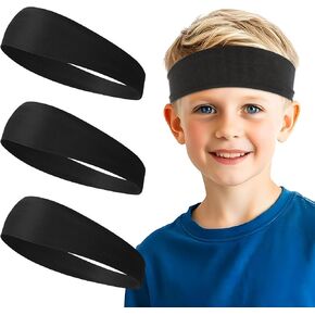 3 PCS Black Soccer Headbands for Boys, Cooling Headband, Soft Breathable Baseball Headband, Sports Headband for Football Running Basketball Tennis