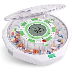 Live Fine 28-Day Automatic Pill Dispenser Clear Lid with Upgraded LCD Display and Key Lock, Sound & Light for Prescriptions, Medication, Vitamins, Supplements & More
