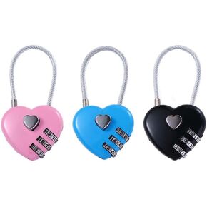 Password Lock 3PCS Heart Shape Padlocks 3 Dial Digit Password Lock Luggage Password Padlock Gym Drawer Lock Suitcase Travel Combination Padlock