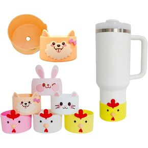 Cute Animal Silicone Boot for Stanley 40 oz Tumbler, Stanley Cup Bottom Protector Cover, Stanley Cup Boot 30 oz, Stanley Cup Accessories (Rabbit-White)