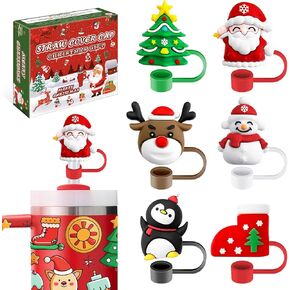 6Pcs Christmas Straw Toppers for Stanley Cup Christmas Straw Covers for 10mm Drinking Straw Tip Covers Christmas Stanley Cup Accessories Christmas Gifts