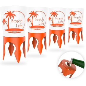Beach Vacation Accessories, 4 Beach Cup Holders Sand w/Bottle Opener & Spikes, Drink Holder Coaster Spike Cups for Women Men Adults, Sand Cup Holders Beach Lover Gifts Items in Saudi Arabia