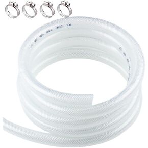 3/4 "id x 1" OD High Pressure Pvc Tubing - 10 أقدام واضحة أنابيب الفينيل مرنة مع 4 مشابك غير قابلة للصدأ ، خرطوم الفينيل المعزز بالخدمة الشديدة لنقل زيت الهواء.