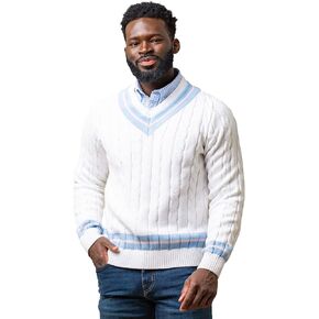 Hope & Henry Men's Long Sleeve Herringbone Cable Pullover Sweater