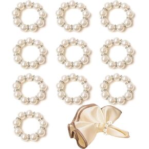 BRBASAP 10 Pcs Disposable Napkin Rings Set Gold Beaded Napkin Holders with Imitation Pearl Elegant Ring Design for Weddings Parties Dinner Table Decor Bulk Paper Napkin Holders for Special Occasions