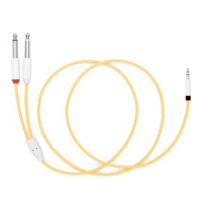 MyVolts Candycords Silver Range Audio Cable, Straight Mini Jack to 2 x Straight Large Mono Jack, Slim Collar, Straight 105cm, Pineapple Yellow