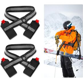 2pcs Ski Straps for Carrying, Adjustable Ski Carrier Strap with Reflective Strip Ski Fastener Strap Ski Shoulder Carrier Snowboard Ski Pole Straps for Winter Sports Accessories (Black)