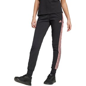 adidas Women's Essentials 3-Stripes Single Jersey Pants, Black/Semi Pink Spark