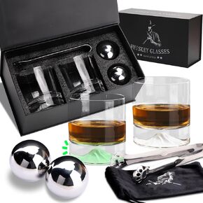 هدايا للرجال له زوج - مجموعة هدايا Whisky Stones - مجموعة Whiskey Glass من 2 - هدية لحفل زفاف عيد ميلاد لخطيب صديقها ، هدايا بارد بوربون سكوتش.