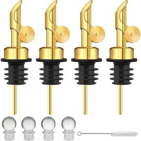 SuproBarware Stainless Steel Pourers, Auto Flip Olive Oil Dispenser Spout Alcohol Pourer Spouts, Liquor Bottle Pourers (gold 4 pack)