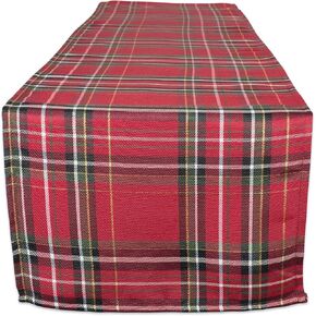 Dii Holiday Table & Kitchen Décor Metallic Fabric ، Renner Table Runner ، 14x72 ، Red Tartan Plaid