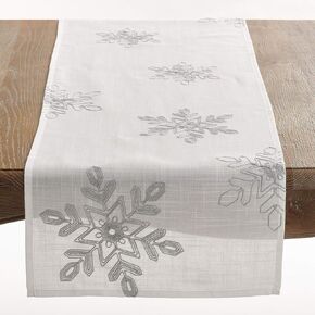 SARO LIFESTYLE 70197.S1690B Nivalis Collection Embroidered Snowflakes Table Runner, 16" x 90", Silver