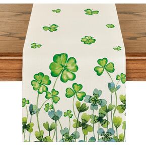 Artoid Mode Shamrock St. Patrick's Day Table Runner, Seasonal Spring Holiday Kitchen Dining Table Decoration for Indoor Outdoor Home Party Decor 13 x 72 Inch