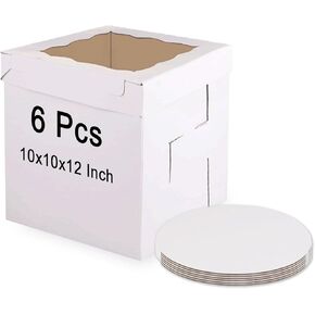 QTLCOHD 6 Pcs Tall Cake Boxes with Window 10x10x12 Inch White Bakery Boxes Disposable Carrier Take Out Container for Layer Cakes, Birthday, Wedding, Party