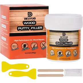 deuvuo White Wood Filler, White Wood Putty Filler Paintable, Stainable & Quick Drying - Quick and Lasting Fix for Any Wood Damage (9.87 Ounce)