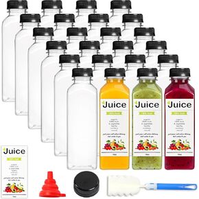 DEPEPE 24 Pack 16 Oz Plastic Juice Bottles with Caps, Reusable and Take Out Juicing Bottles with Lids, Clear Juice Bottles Bulk Containers for Smoothie, Drinking and Other Beverages